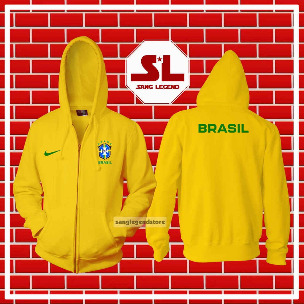 HOODIE ZIPPER JAKET BOLA PRIA NEGARA TIMNAS BRASIL BRAZIL
