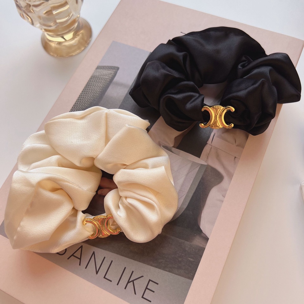 SCRUNCHIE IKAT RAMBUT LOGO DESIGNER CELIN* KECIL BESAR ELASTIS WANITA KOREA WARNA POLOS / MINI BIG SOFT SATIN SCRUNCHIES ELEGANT HIGH END KOREAN STYLE HAIR ELASTICS TIES ACCESSORIES ONE COLORi