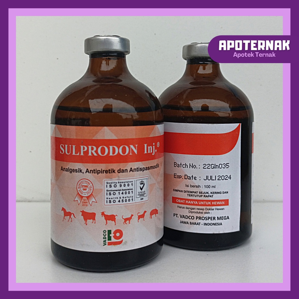 SULPRODON Inj 50 &amp; 100 mL | Obat Pereda Sakit Hewan Analgesik Antipiretik Antispasmodik | Seperti Sulpidon Sanbe, Analdon | VADCO | Apoternak