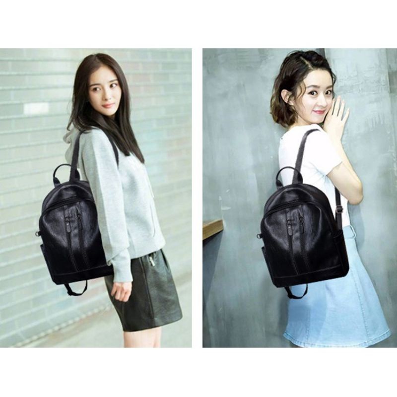 Medan Termurah KD050 Tas wanita import tas leather korean style ransel hitam free gantungan boneka