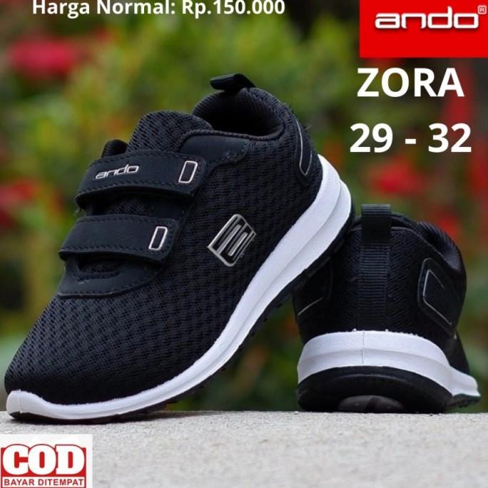 Sepatu Sekolah Anak Laki Perempuan Ando Hitam Tk Paud Sd Velcro Ando