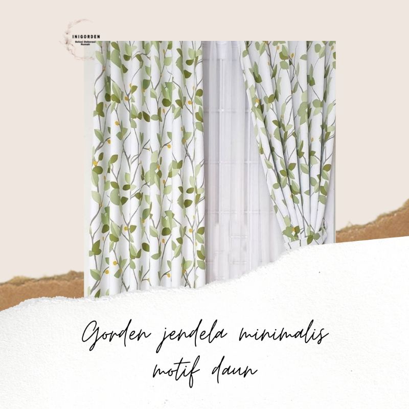 Gorden jendela minimalis motif daun