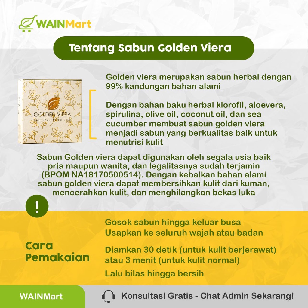 Golden Viera Sabun Herbal Kesehatan BPOM Cerahkan Kulit Natural Sembuhkan Luka Samarkan Bekas Luka dan Jerawat