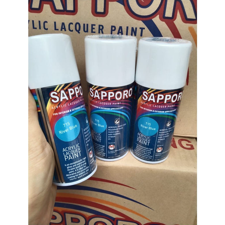 saporo acrylic lacquer paint pilok pilox cat spray sapporo 150ml saporo 715 river blue biru laut biru gloss biru cerah 150ml