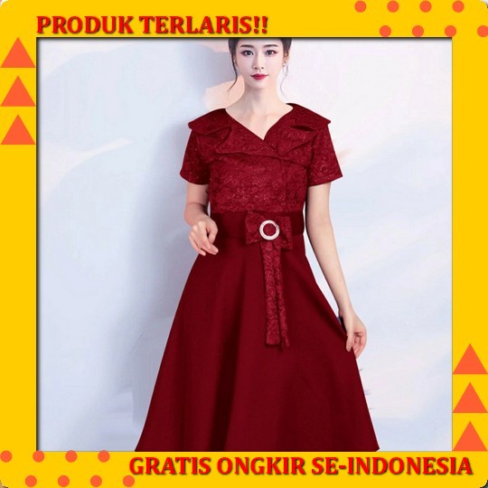 Dress Meldy Pakaian Wanita Dress Brukat Lapis Furing Dress Natal Sincia Dress Maron Merah Ck Ma Dres