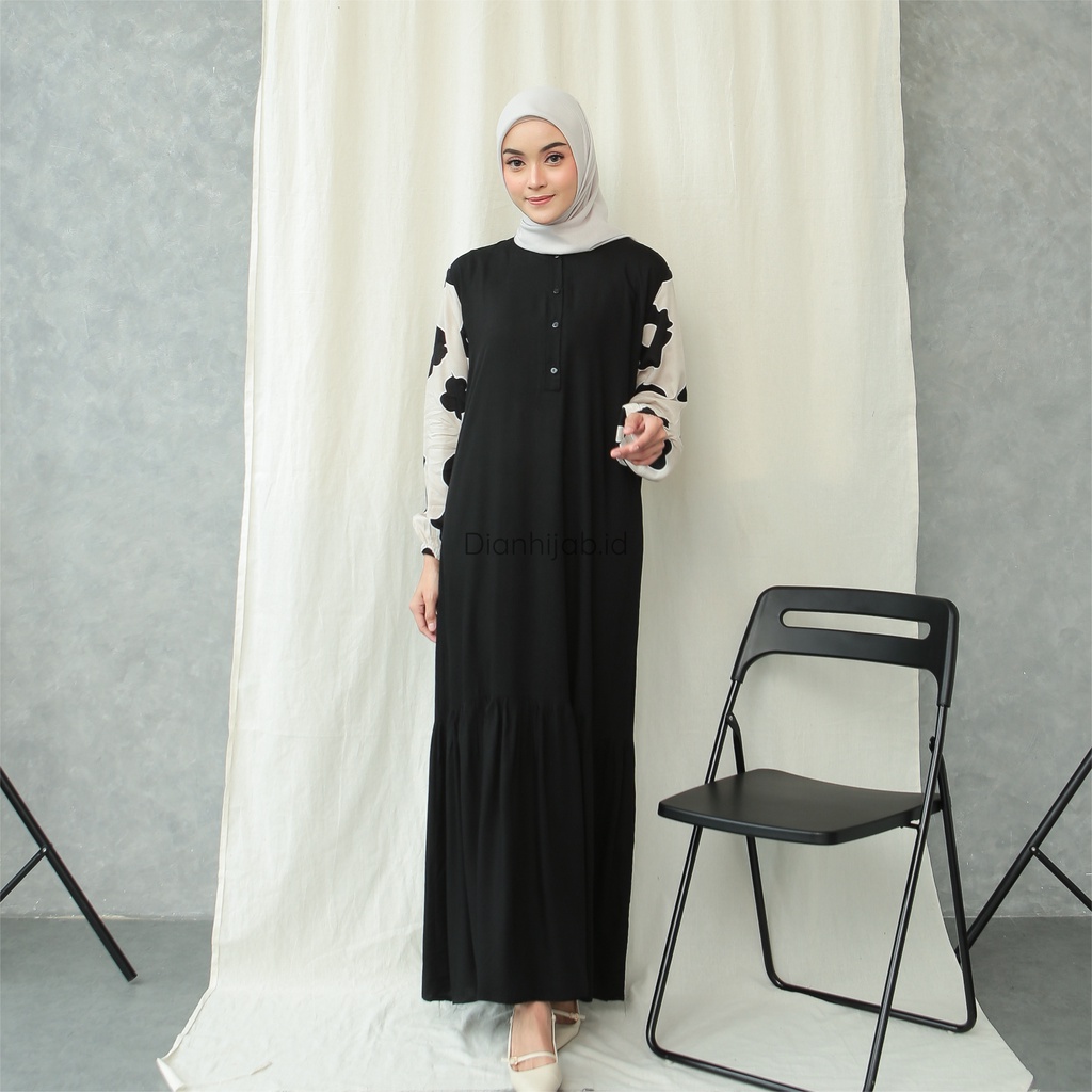 Gamis Dewasa Homey Dress Shabrina Series By Dianhijab.id - Bahan Rayon Viscose Adem Nyaman Bisa COD-SHABRINA FLOWER BLAC