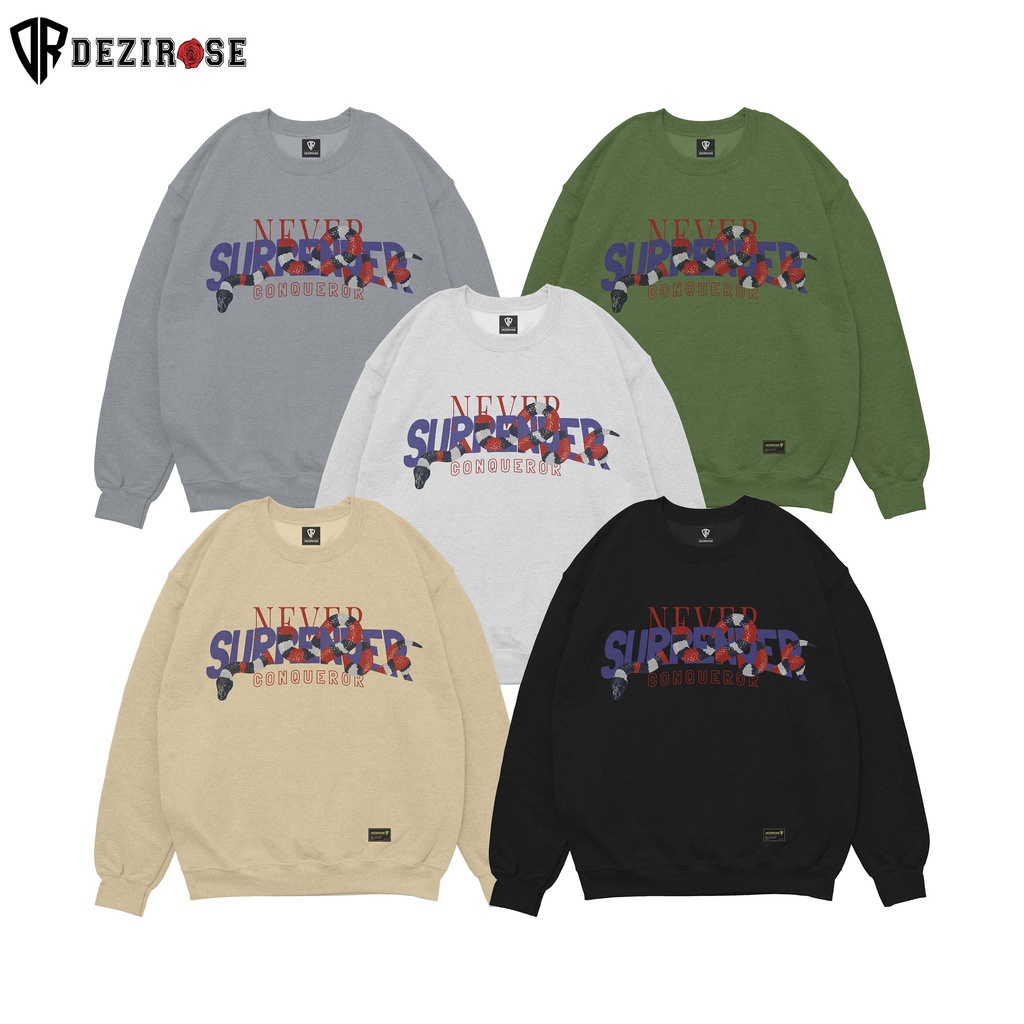 DEZIROSE Sweater Crewneck Never Surrender (Sablon) Size M-XXL ( Pria &amp; Wanita ) Distro