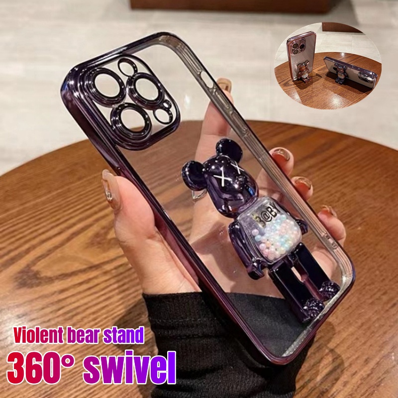 Case Pelindung Lensa Kamera 360 Derajat Untuk iPhone 14 Pro Max Plus 13 12 Pro Max° Casing Belakang Bahan TPU Desain Plating Transparan Anti Shock Dengan Dudukan Untuk Iphone