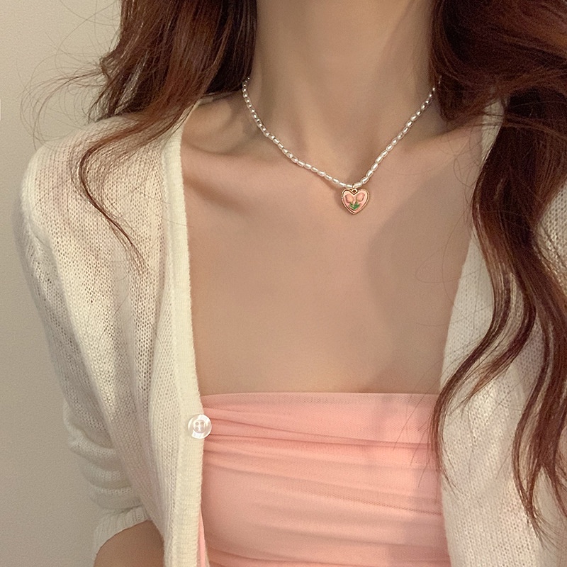 Kalung Choker Bentuk Bunga Tulip Warna Pink Untuk Wanita