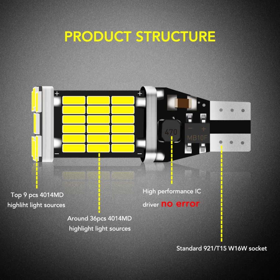 LED Mundur T15 W16W Lampu T10 45 Mata W5W CANBUS 12V SMD 4014 1000LM