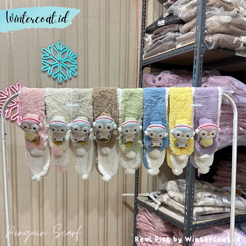 Kids winter scarf penguin pinguin syal anak musim dingin cewek cowok hangat penghangat leher import