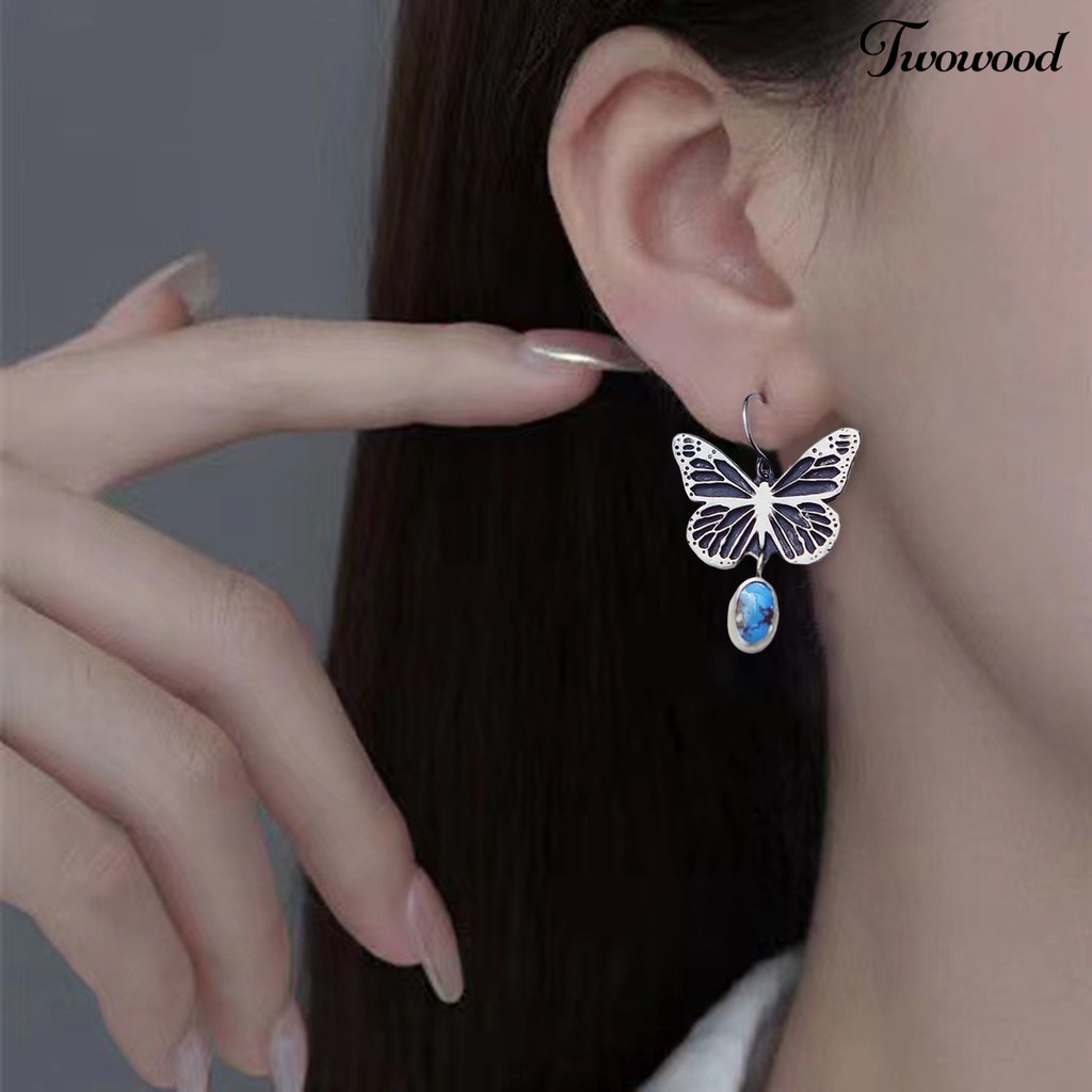 1 Pasang Anting Juntai Liontin Kupu-Kupu Geometris Turquoise Buatan Gaya Vintage Boho Untuk Wanita