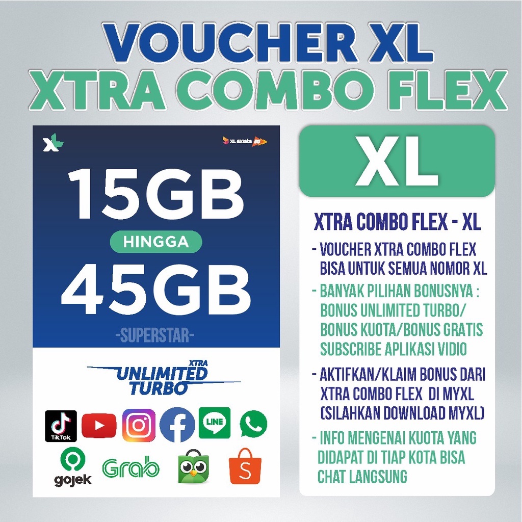 VOUCHER DATA Fisik XL Xtra Combo Flex XL Unlimited Turbo