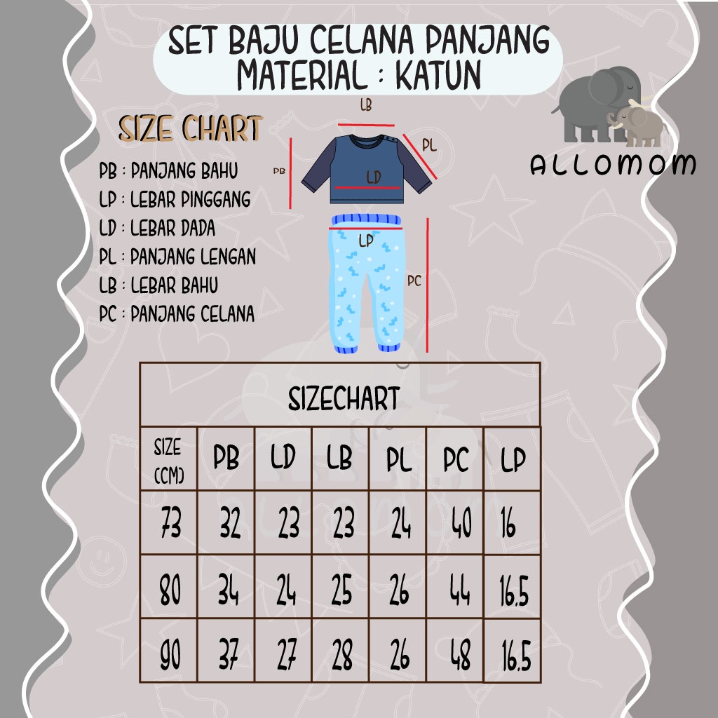 Setelan Baju Celana Panjang Anak / Piyama Tidur Bayi Material Katun 100%