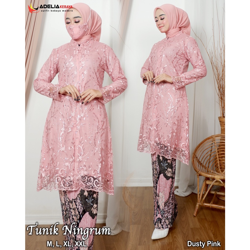 ( COD ) JUMBO - Setelan kebaya tunik ningrum jumbo - kebaya modern - outfit  kekinian - bahan tulle bordir - pakaian pesta keluarga, wiusda, baju kondangan, nikahan dan akad