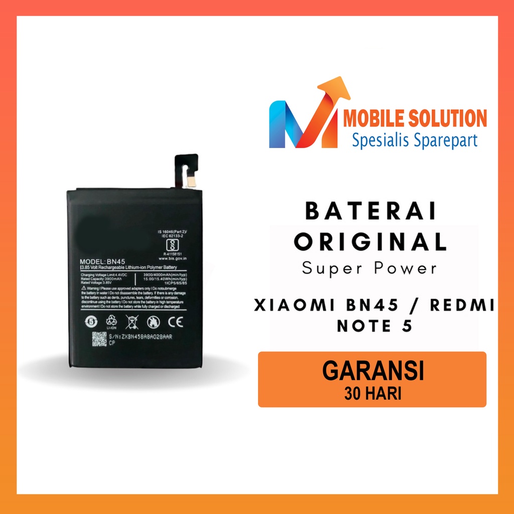 Grosir Baterai Xiaomi Redmi Note 5 / Baterai Xiaomi BN45 Super Power Garansi 1 Bulan + Packing