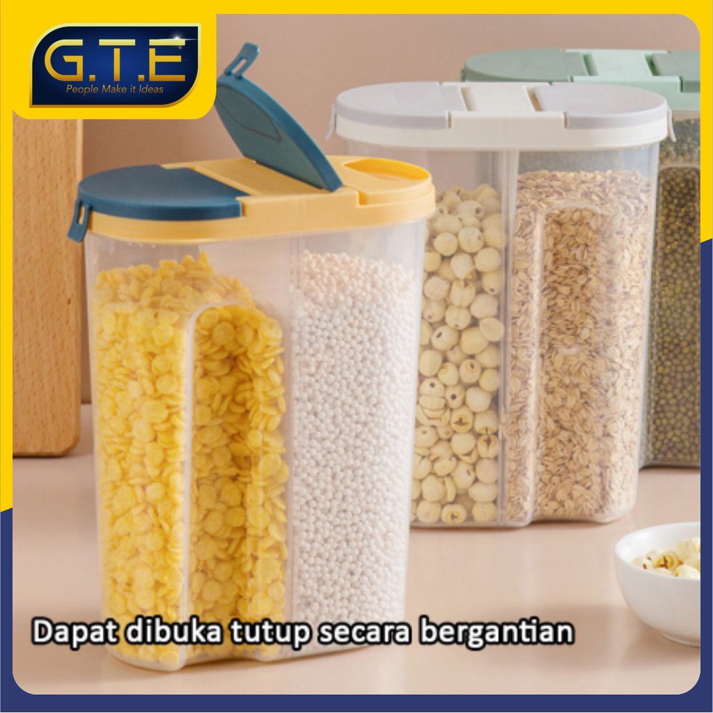 GTE | Food Storage Jar | Tempat Penyimpanan Cereal | Kontainer Makanan Kitchen Storage Bottle | Storage 2 Sekat