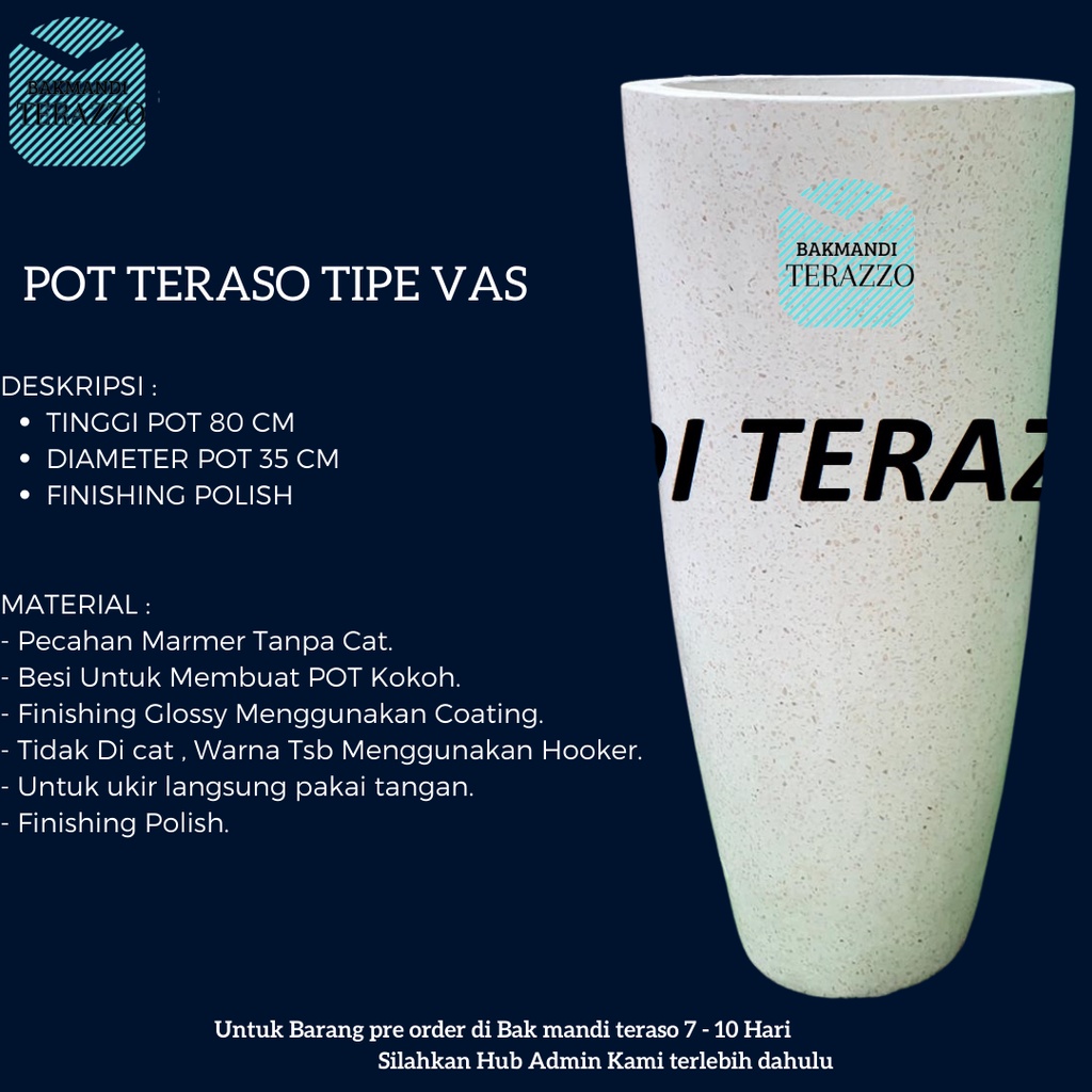 POT TERASO TIPE VAS TINGGI 80 - POT TERASO PUTIH - POT TERASO TAMAN CANTIK MINIMALIS
