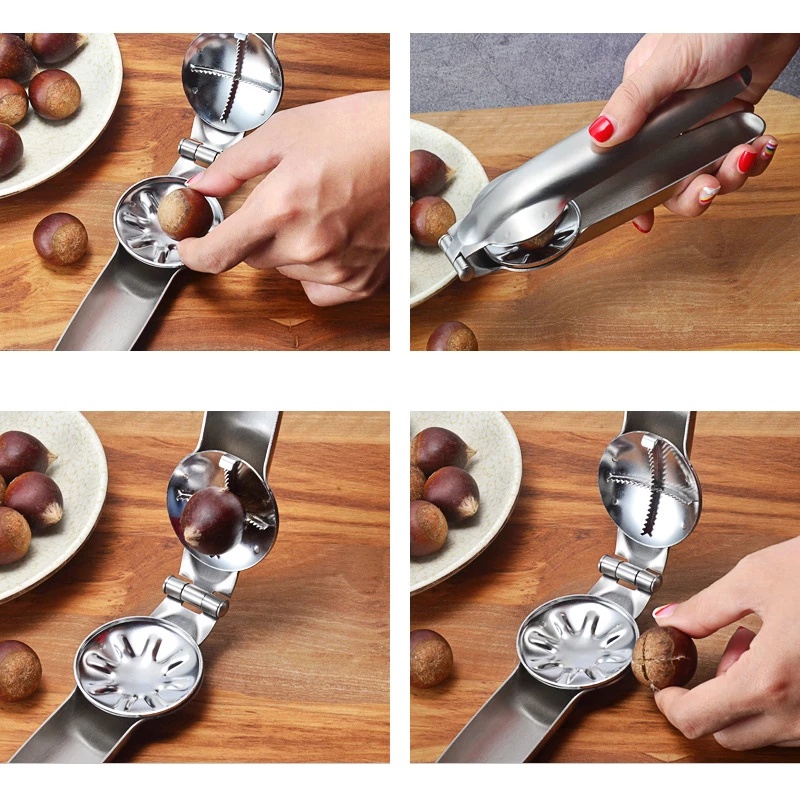 Alat Pembuka Kacang Chestnut Walnut 2 in 1 Bahan Metal Stainless Steel Untuk Dapur