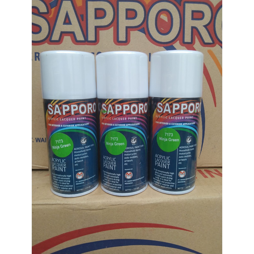 saporo acrylic lacquer paint pilok pilox cat spray sapporo 150ml saporo 7173 ninja green hijau ninja hijau cerah hijau gloss mengkilap 150ml