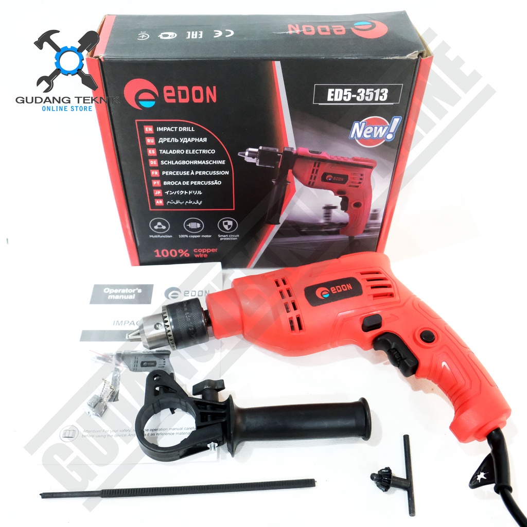 Mesin Bor Tangan Listrik 10mm 13mm ED5-3810 ED5-3513 EDON / Electric Impact Drill Mesin Bor Besi Kayu Beton 10 mm ED5 3810 x 13 mm ED5 3513 EDON