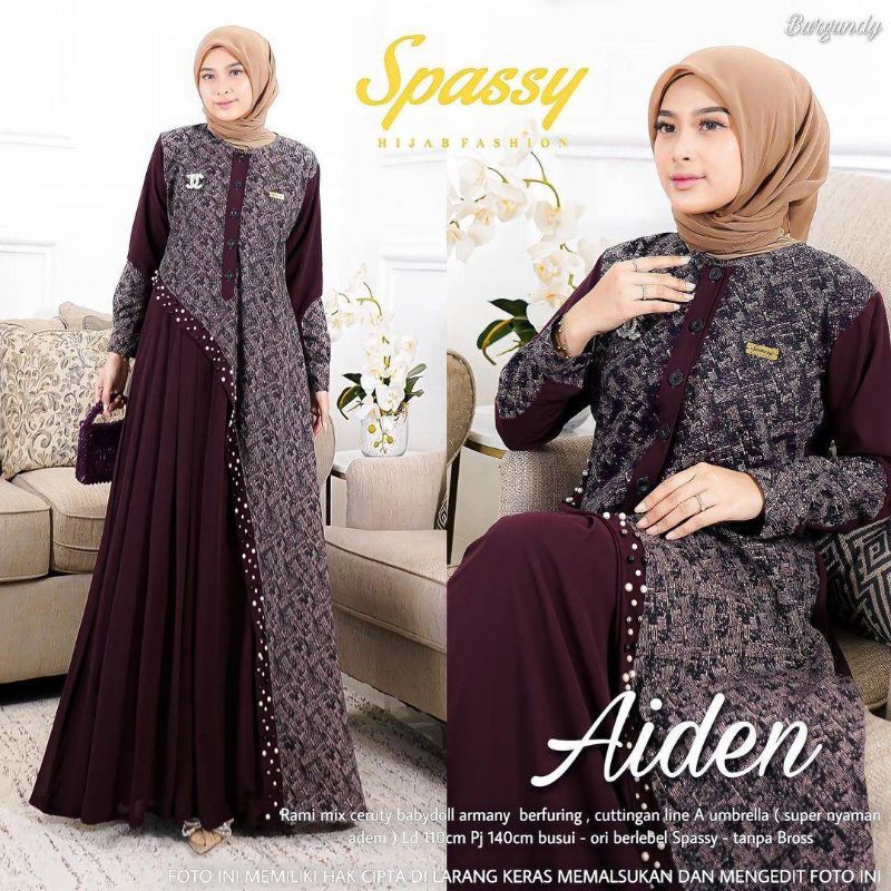 Cod Aiden maxy/gamis murah/gamis cantik/gamis ceruty mix katun rami/gamis busui/gamis premium/baju m