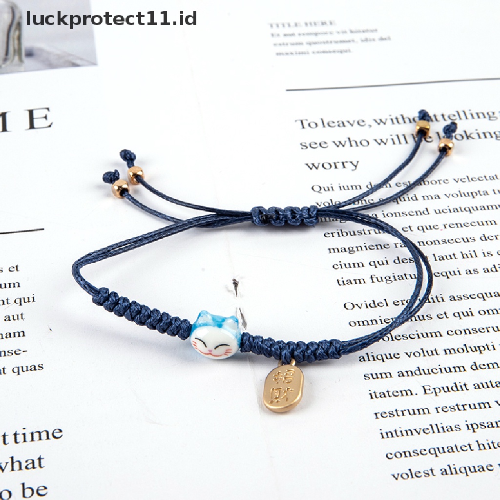 Gelang Tali Handmade Desain Kucing Keberuntungan Untuk Hadiah Ulang Tahun