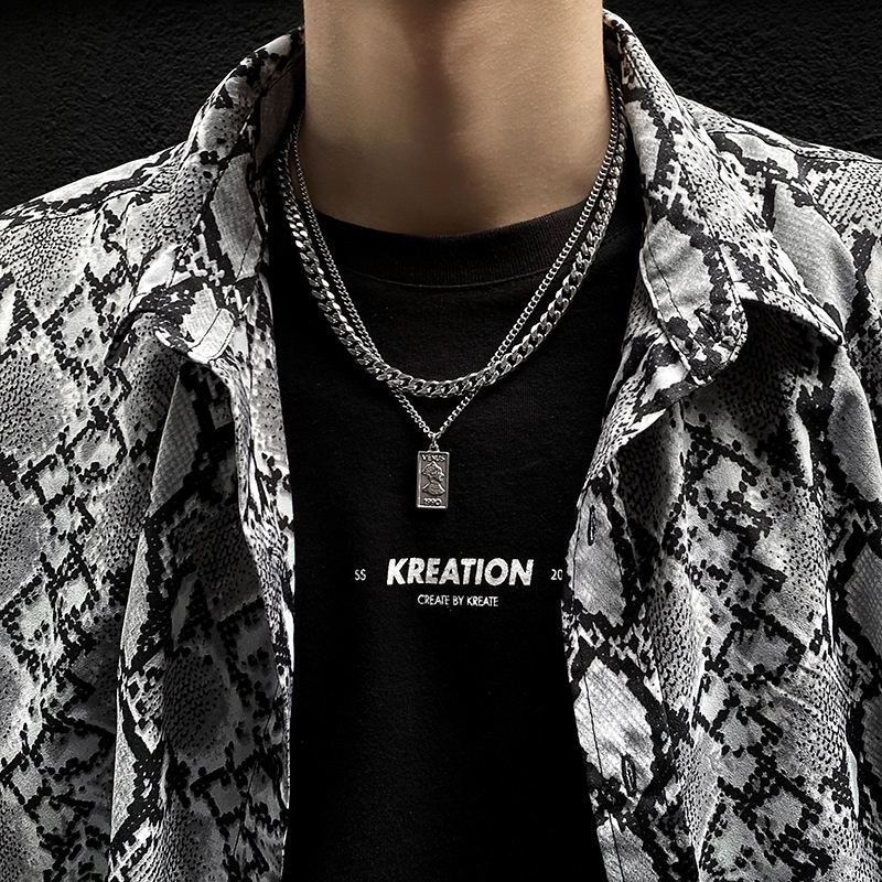 Kalung Rantai Bahan Titanium Steel Model Double Layer Gaya Retro Hip Hop Untuk Pria 2022