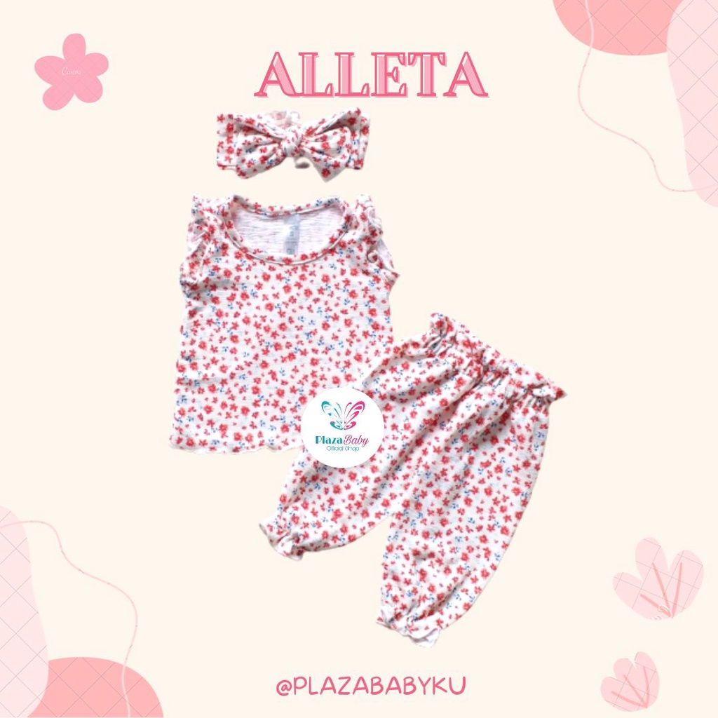 SALE 10.10 Plazababyku MX ALLETA setelan bayi motif bunga yang lucu free headband scrunchie + sandal PART3