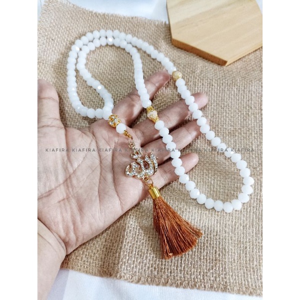 Tasbih Batu Crystal 99 butir + Lafadz Allah Putih Elegan