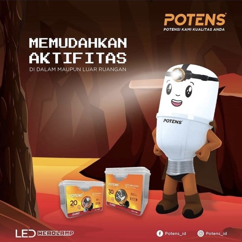 ✤ ACCBAYI✤ PHL Potens Original Headlamp 15 Watt + LED 3 Watt Lampu Senter Kepala Head Charger Lamp Premium Import