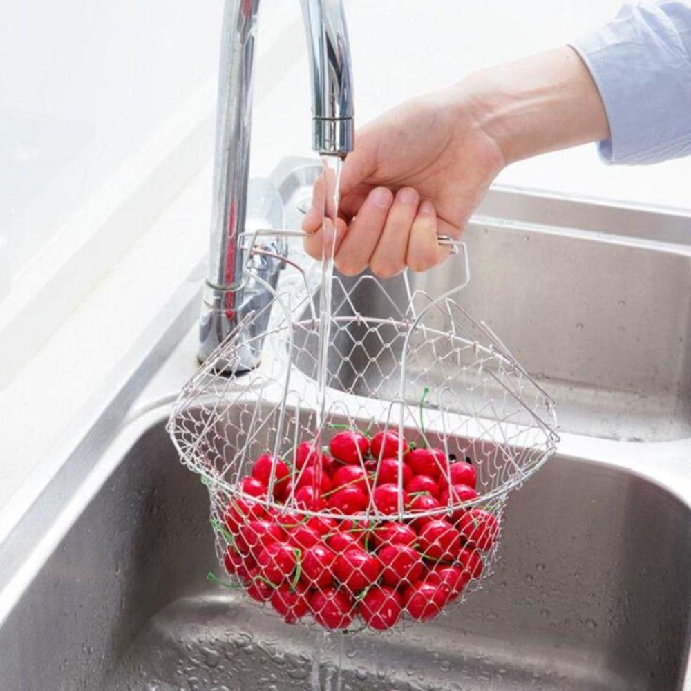 [Elegan] Keranjang Penggorengan Sayap Ayam Kentang Goreng Dapur Lipat Dengan Pegangan Mesh Net Alat Masak