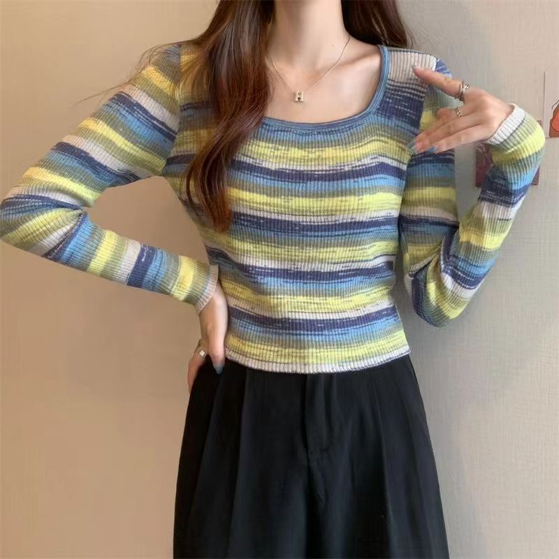 YIU YIU Rajut - Sweater Korea Rajut Stripe Lengan Panjang Wanita