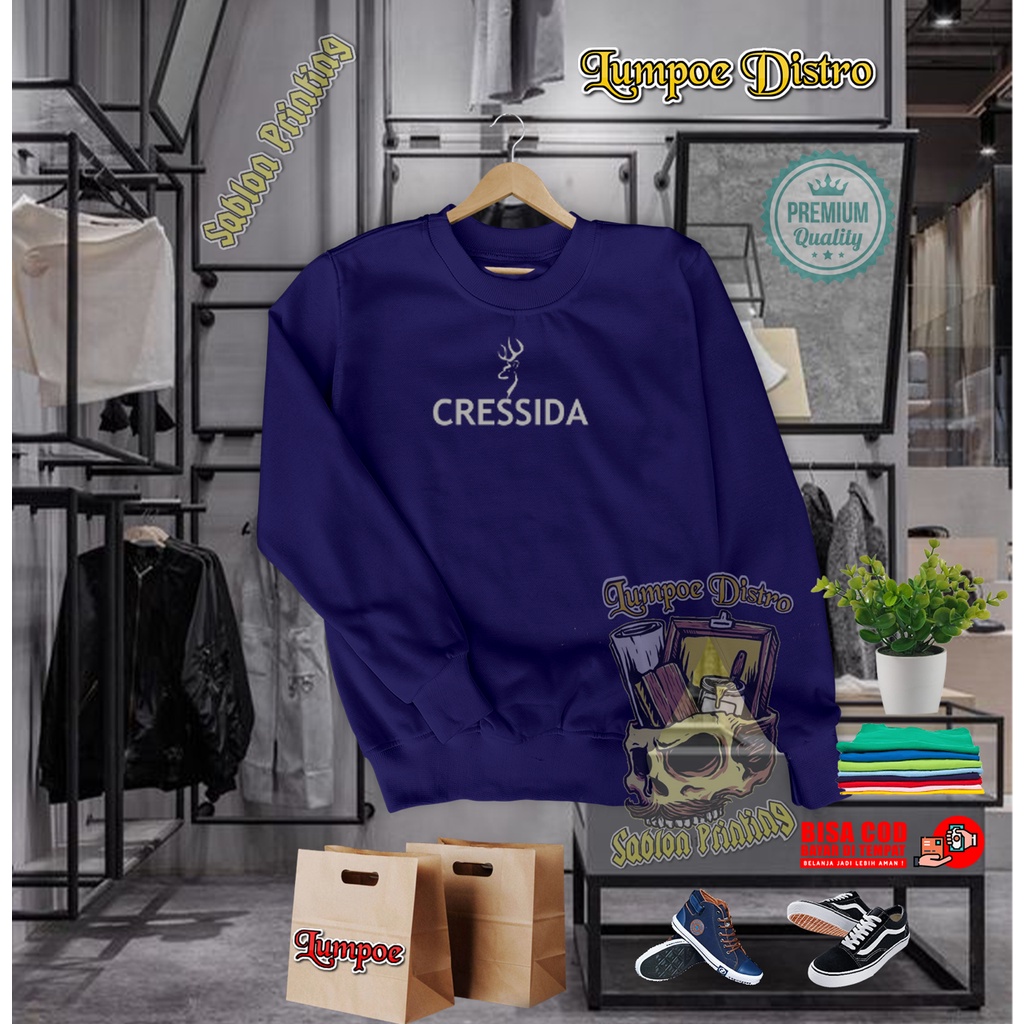 Sweater Cressida Logo Atas Quality Silver Premium Baju Tshirt Lengan Panjang Tebal Crewneck Branded 