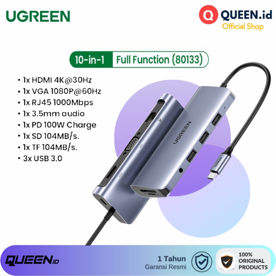 UGREEN Adapter HUB 10in1 USB TYPE C To Multi Port USB VGA HDMI - 80133