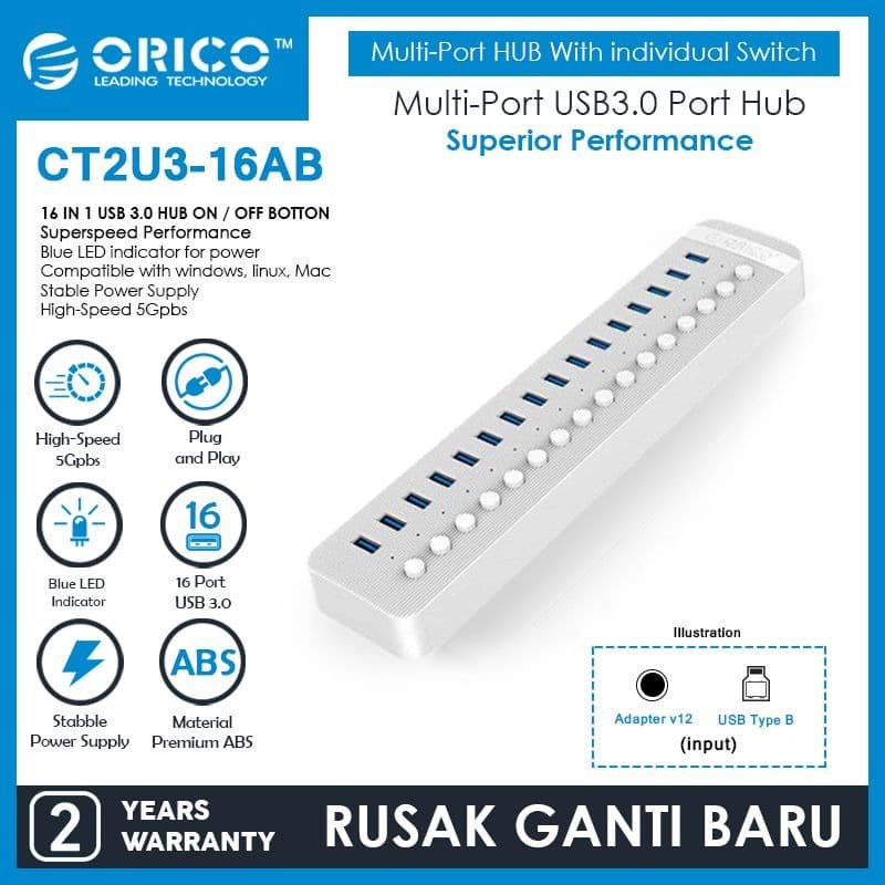 ORICO CT2U3-16AB 16 Port USB Hub With Individual Switches