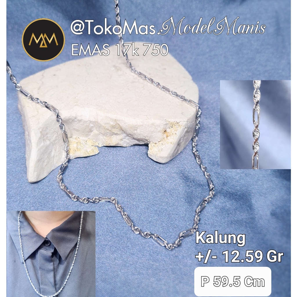 Kalung tambang kombinasi emas putih 750 kadar 17k