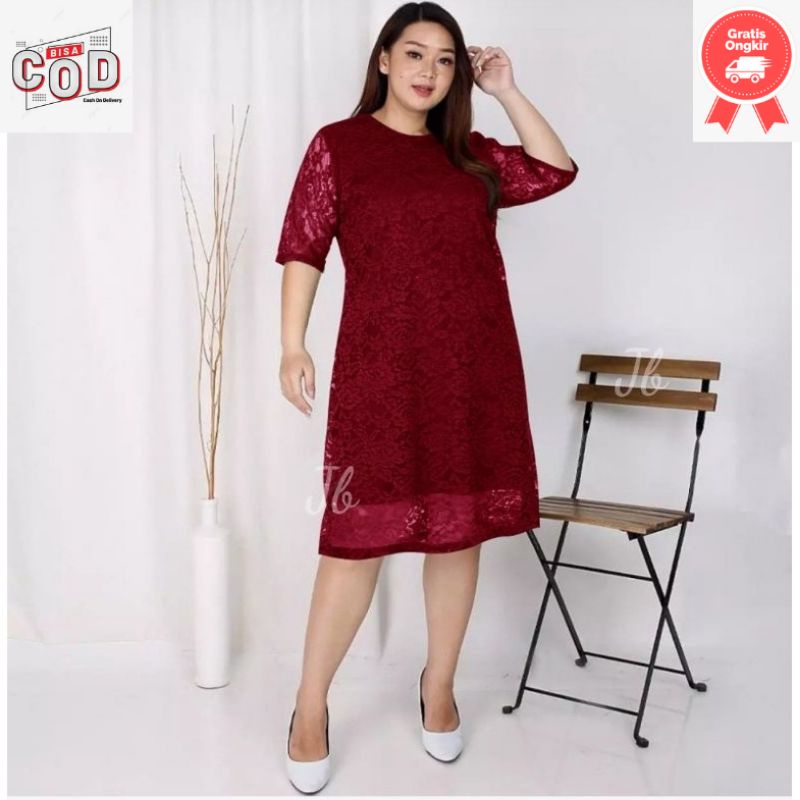 DRESS BRUKAT JUMBO DRES BROKAT PESTA NATAL BIG SIZE