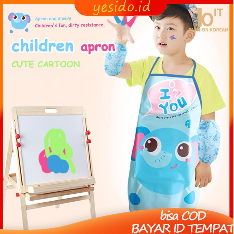 

[COD✨Ready stock]Celemek Apron Anak untuk Melukis Berkebun Karakter Kartun Dengan manset/Tanpa manset-YES