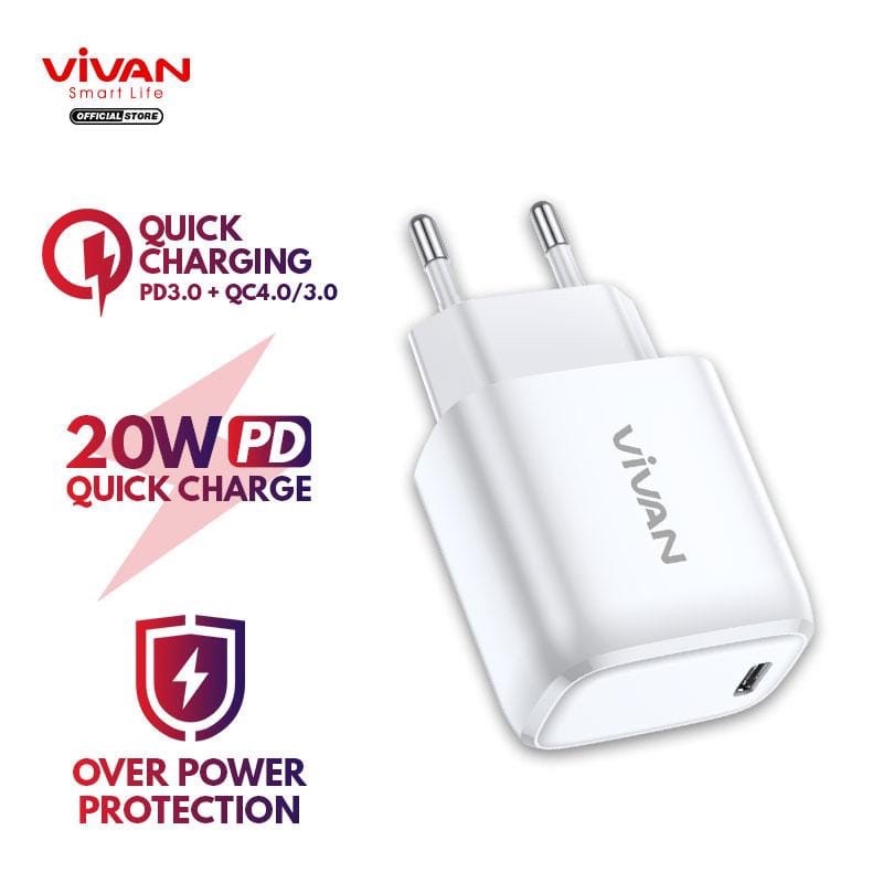 Vivan Charger Power 20 20w 3A Quick Charging Fast Charging QC 4,0 + Type C Port