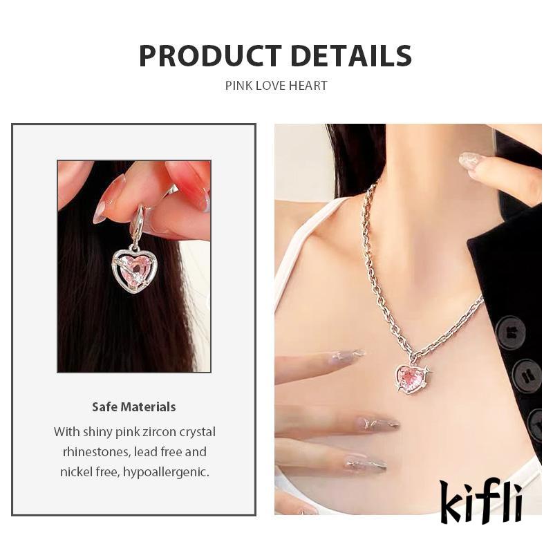 【kifli】Kalung Rantai Klavikula Liontin Hati Bintang Bahan Zirkon Warna Pink Untuk Wanita