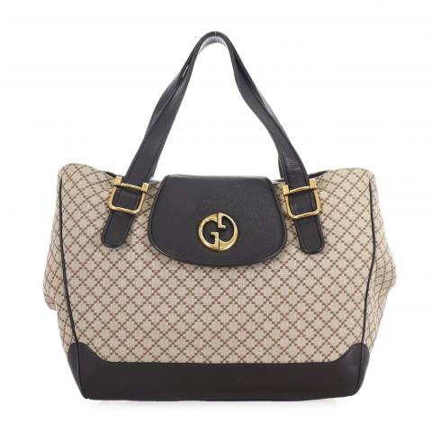 GUCCI Beige/Ebony Diamante Canvas 1973 Medium Tote Bag