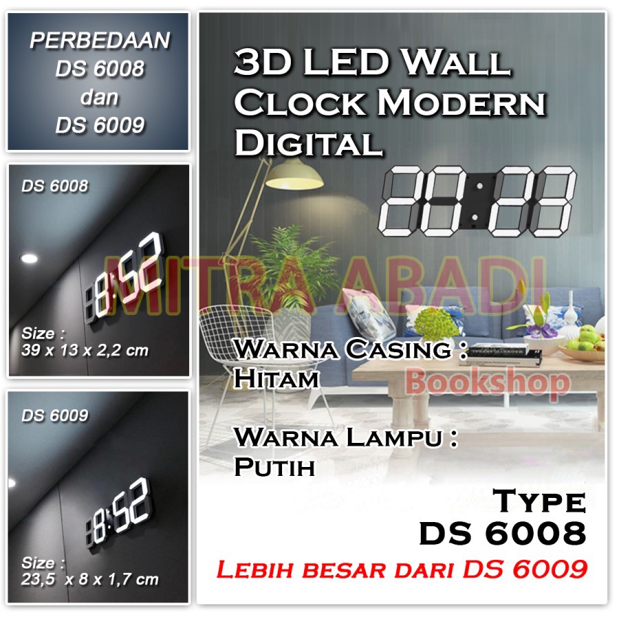 Jam Meja LED Digital / Modern LED Clock Style Tipe DS 6008 + Remote