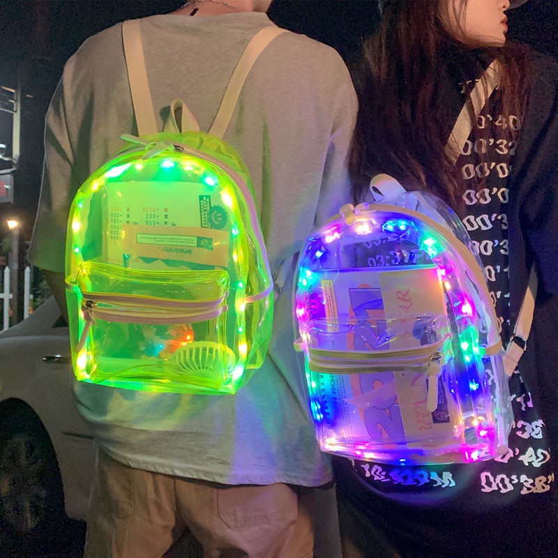 Sera In Wind Dazzling Transparan Ransel Wanita Niche All-Match LED Schoolbag Pria Keren Jalan Ransel PVC Tas Wanita Pasang