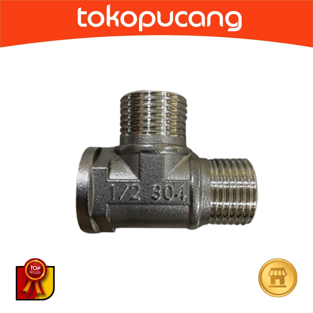 Tee stainless 1/2 " drat luar x 1/2 " drat dalam Nepel T Stainless