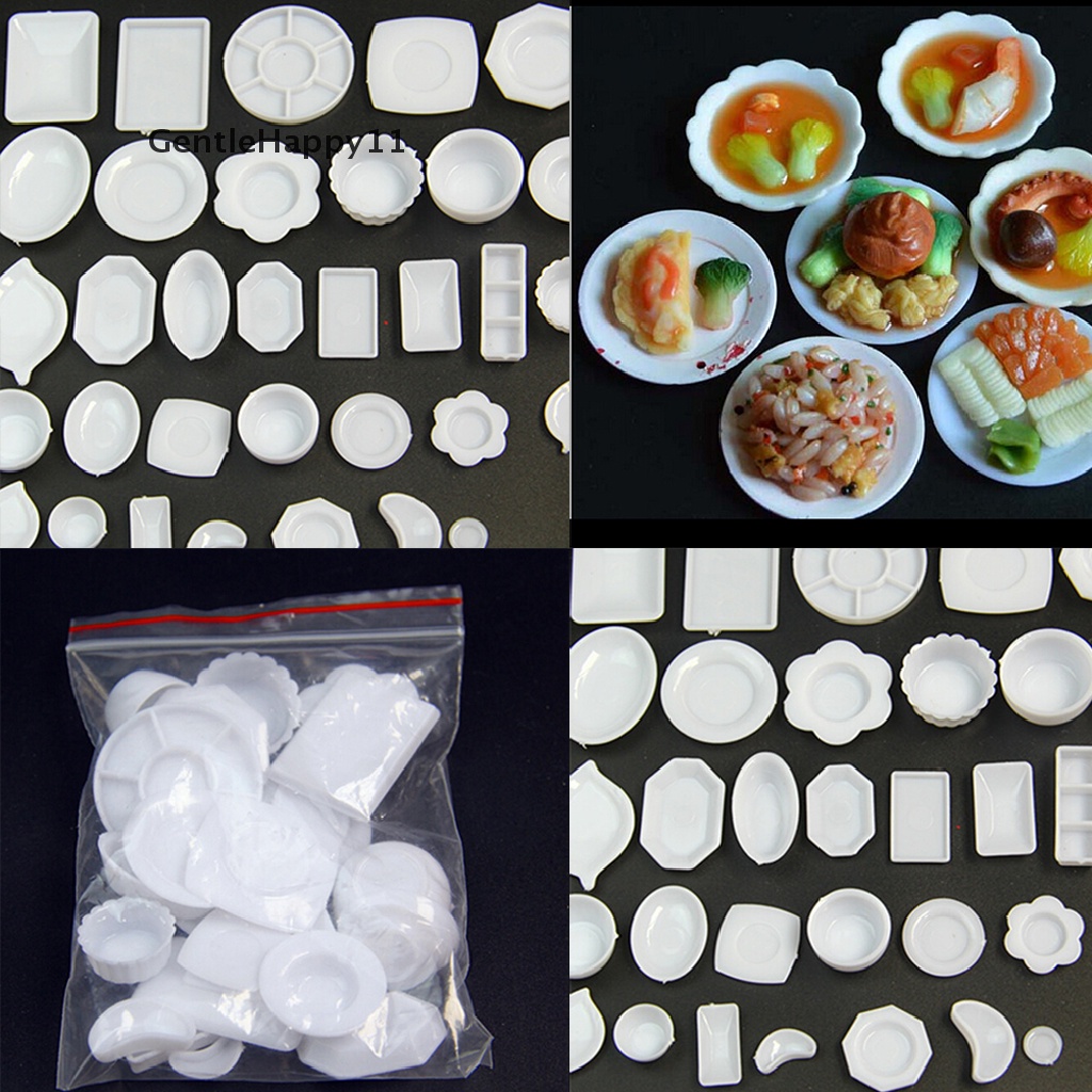 Gentlehappy 33pcs / Set Mainan Miniatur Piring + Gelas + Sendok + Garpu + Piring Bahan Plastik Untuk Aksesoris Rumah Boneka