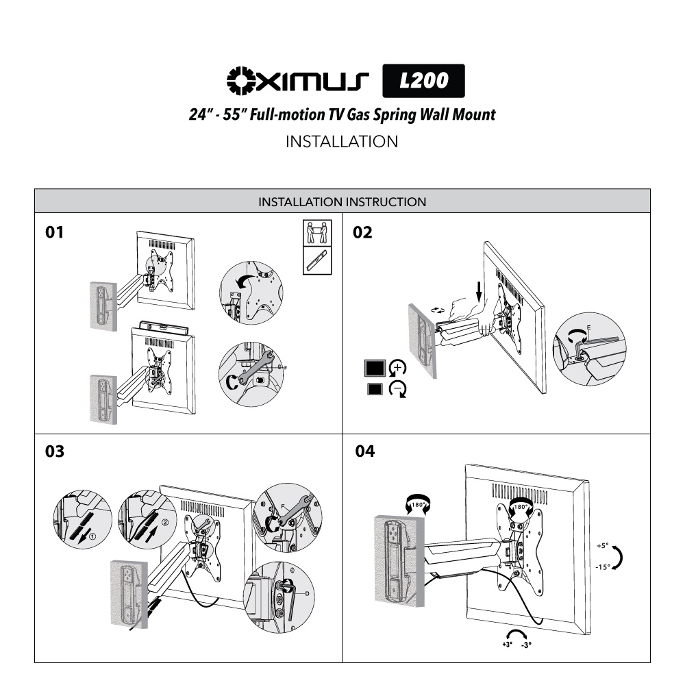 Bracket TV Wall Gas Spring Naik Turun Swivel 24&quot; - 55&quot; OXIMUS L200