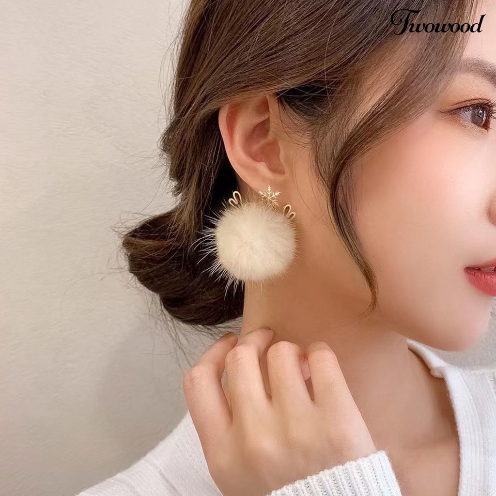 1 Pasang Anting Rumbai Bentuk Bulat Geometris Tanduk Rusa Mink Imitasi Untuk Wanita