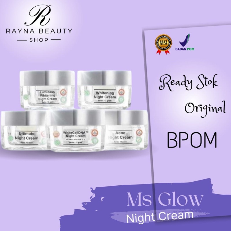 Night Cream Cell DNA, Acne BB Cream Ms Glow, Whitening, Luminous, Ultimate, Acne MS Glow. Cream Mala
