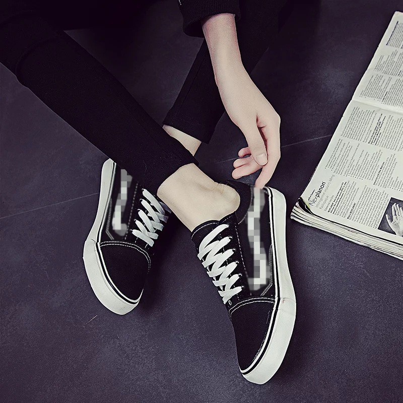 ☛TK☚ Sneakers Pria Black and White Sepatu OldSkool Sekolah Olahraga Santai Sport COD Murah SP005